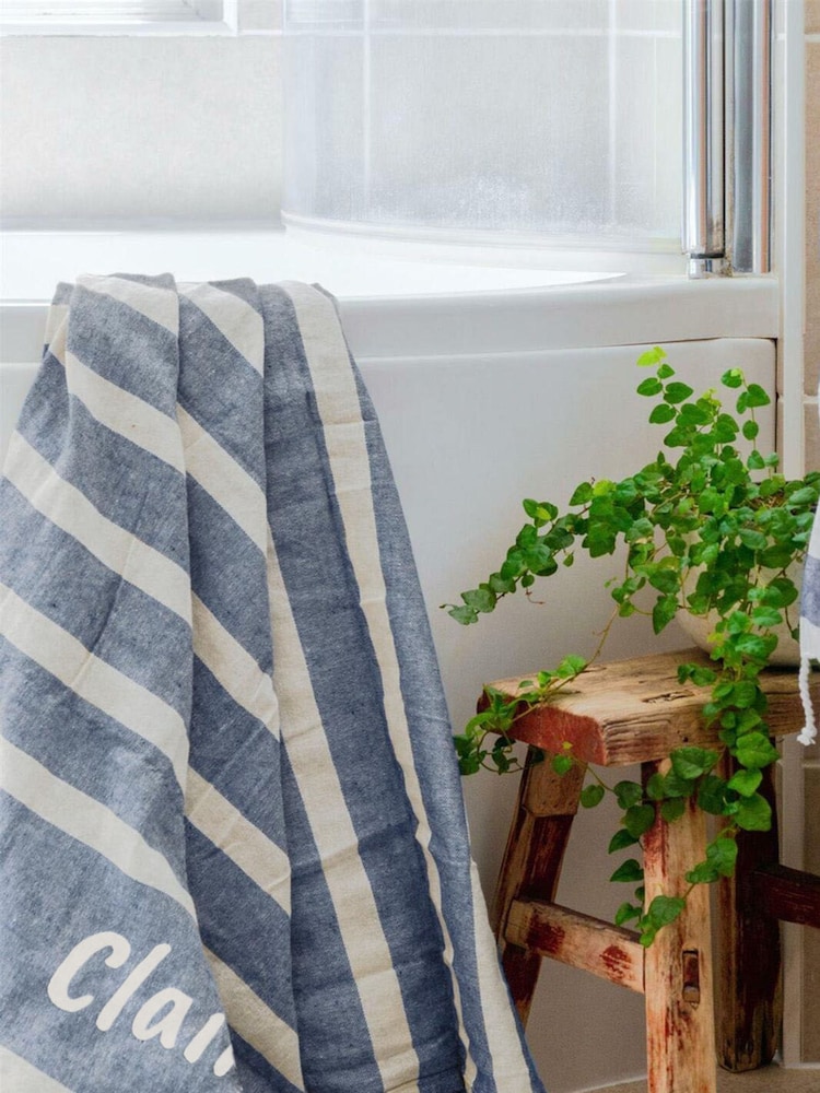 100% Cotton Personalised Striped Hammam Beach Towel by Jonnys Sister - Image 2 of 3