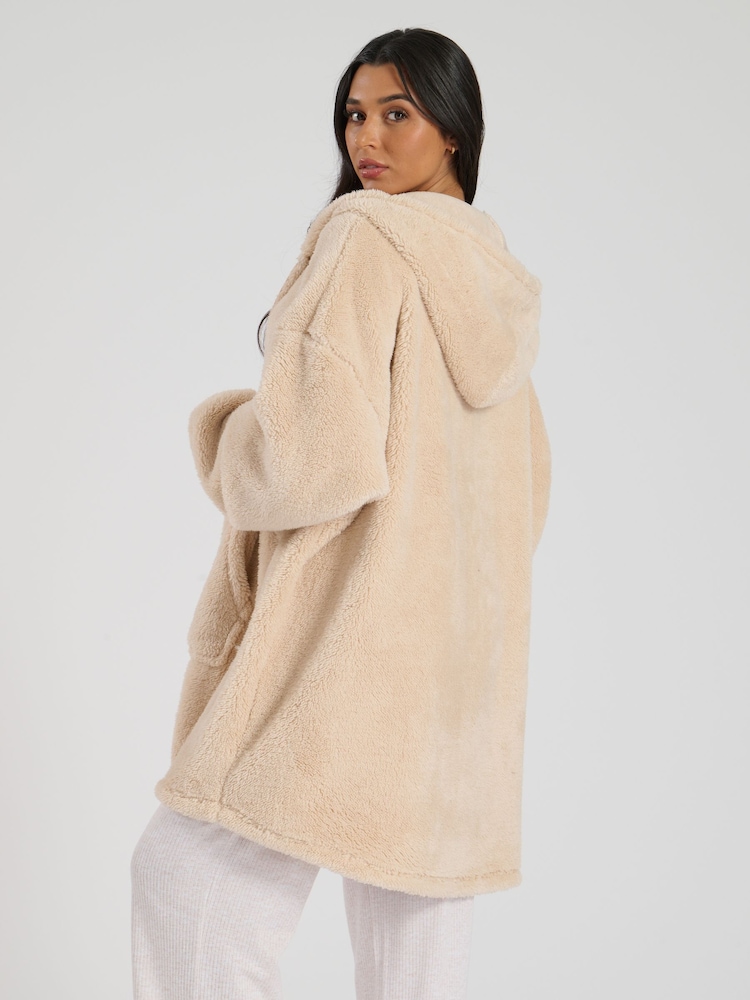 Loungeable Cream Sherpa Zip Through Snuggle Hoodie - Image 2 of 5