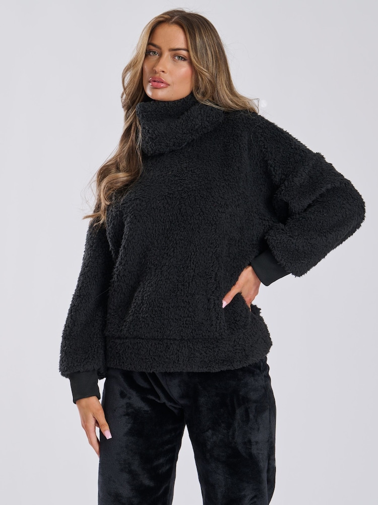 Loungeable Black Borg Removeable Snood Jumper and Luxury Fleece Jogger Lounge Set - Image 3 of 6