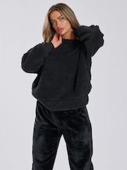 Loungeable Black Borg Removeable Snood Jumper and Luxury Fleece Jogger Lounge Set - Image 4 of 6