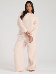 Loungeable Cream Borg Jumper and Wide Leg Lounge Set - Image 1 of 4
