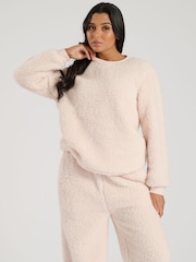 Loungeable Cream Borg Jumper and Wide Leg Lounge Set - Image 3 of 4