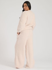 Loungeable Cream Borg Jumper and Wide Leg Lounge Set - Image 4 of 4