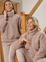 Loungeable Brown Borg Removeable Snood Jumper and Luxury Fleece Jogger Lounge Set - Image 1 of 5
