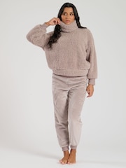 Loungeable Brown Borg Removeable Snood Jumper and Luxury Fleece Jogger Lounge Set - Image 3 of 5