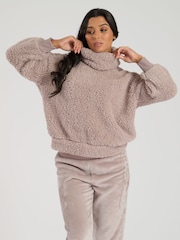 Loungeable Brown Borg Removeable Snood Jumper and Luxury Fleece Jogger Lounge Set - Image 5 of 5