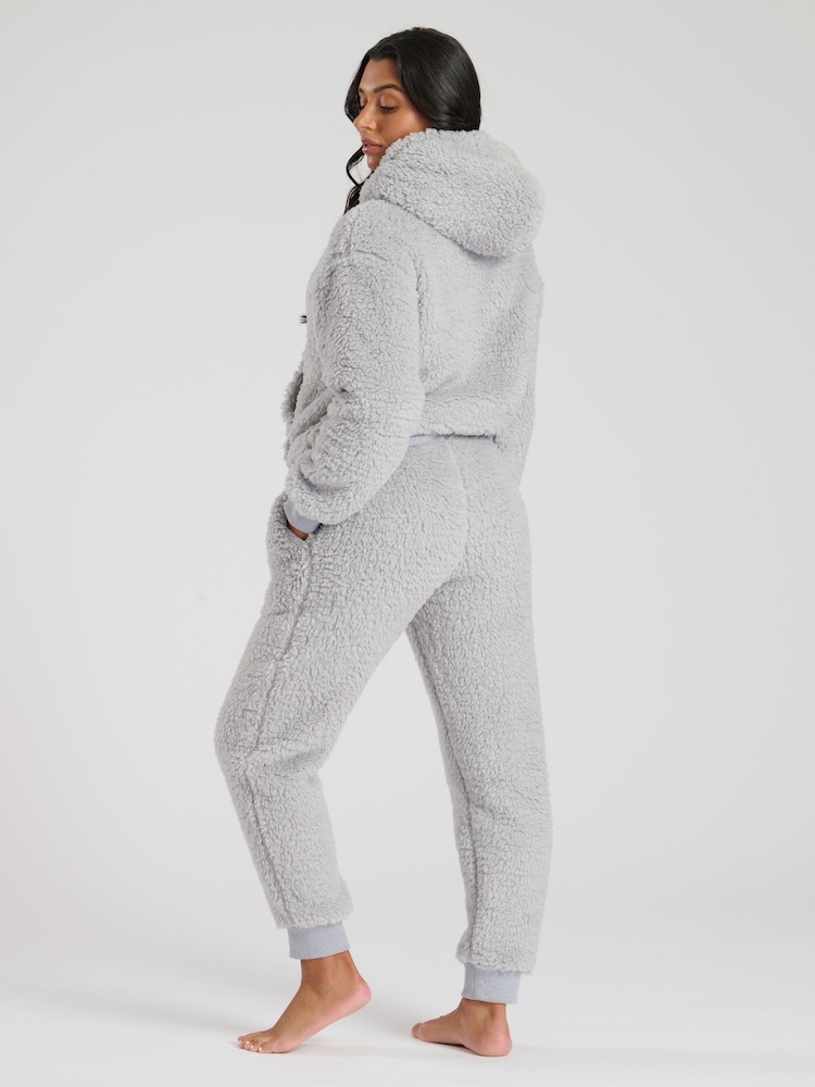 Loungeable grey Borg Hoodie and Jogger Lounge Set - Image 2 of 6