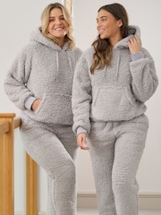 Loungeable grey Borg Hoodie and Jogger Lounge Set - Image 3 of 6