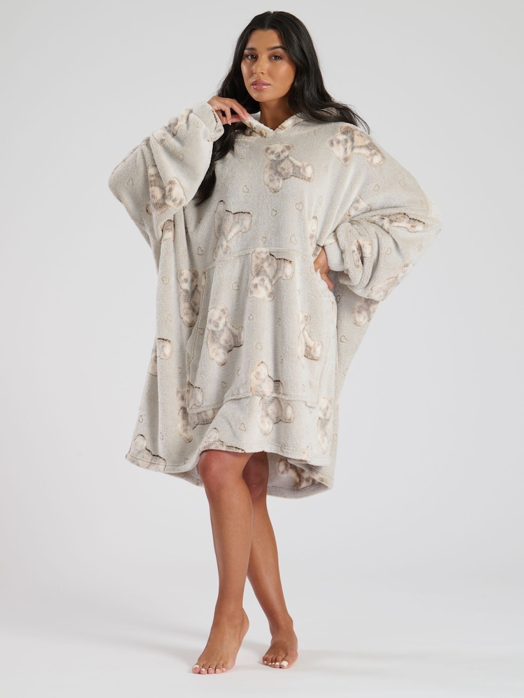 Loungeable Grey Teddy Bear Luxury Fleece Snuggle Hoodie - Image 1 of 4