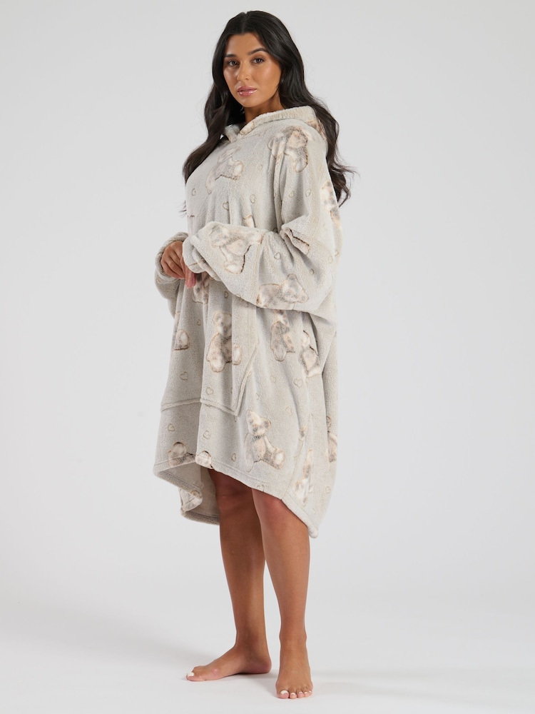 Loungeable Grey Teddy Bear Luxury Fleece Snuggle Hoodie - Image 2 of 4