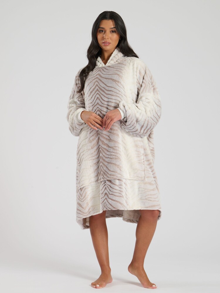Loungeable Brown Ombre Tiger Luxury Fleece Snuggle Hoodie - Image 1 of 5