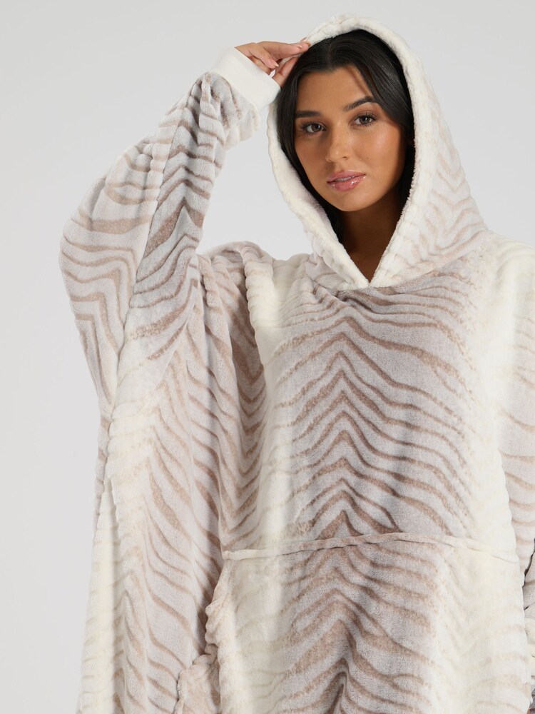 Loungeable Brown Ombre Tiger Luxury Fleece Snuggle Hoodie - Image 2 of 5