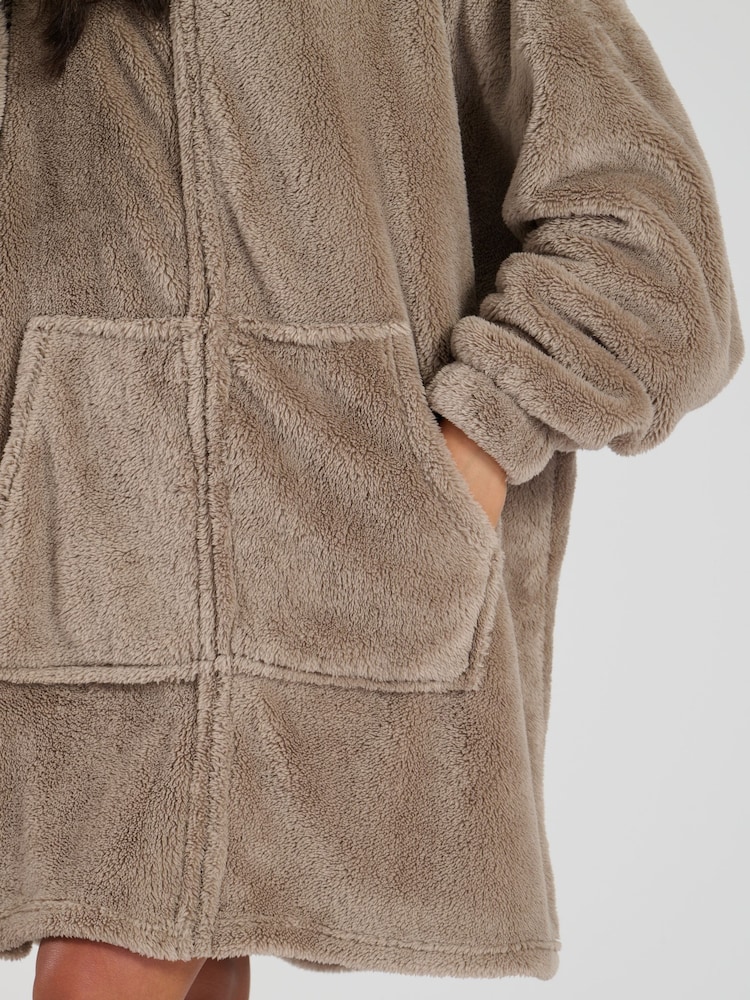 Loungeable Brown Sherpa Zip Through Snuggle Hoodie - Image 4 of 4