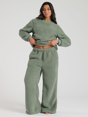 Loungeable Green Borg Jumper and Wide Leg Lounge Set - Image 1 of 5