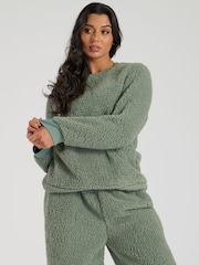 Loungeable Green Borg Jumper and Wide Leg Lounge Set - Image 2 of 5