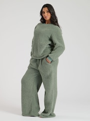 Loungeable Green Borg Jumper and Wide Leg Lounge Set - Image 3 of 5