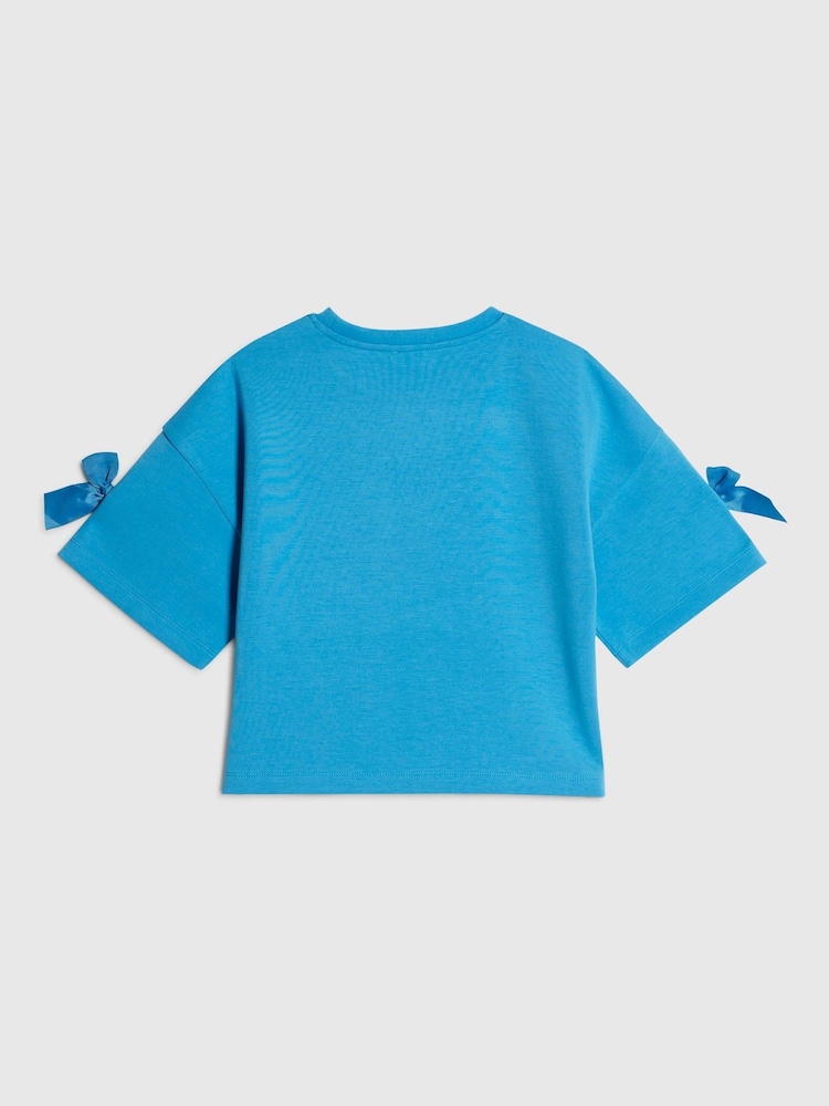 River Island Blue Premium Bow Boxy T-Shirt - Image 2 of 4 River Island Blue Premium Bow Boxy T-Shirt - Image 2 of 4