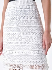 Roman White 100% Cotton Crochet Overlay Skirt - Image 5 of 5