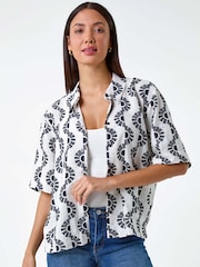 Roman Black Geometric Print Button Shirt - Image 1 of 5