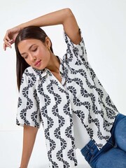Roman Black Geometric Print Button Shirt - Image 2 of 5