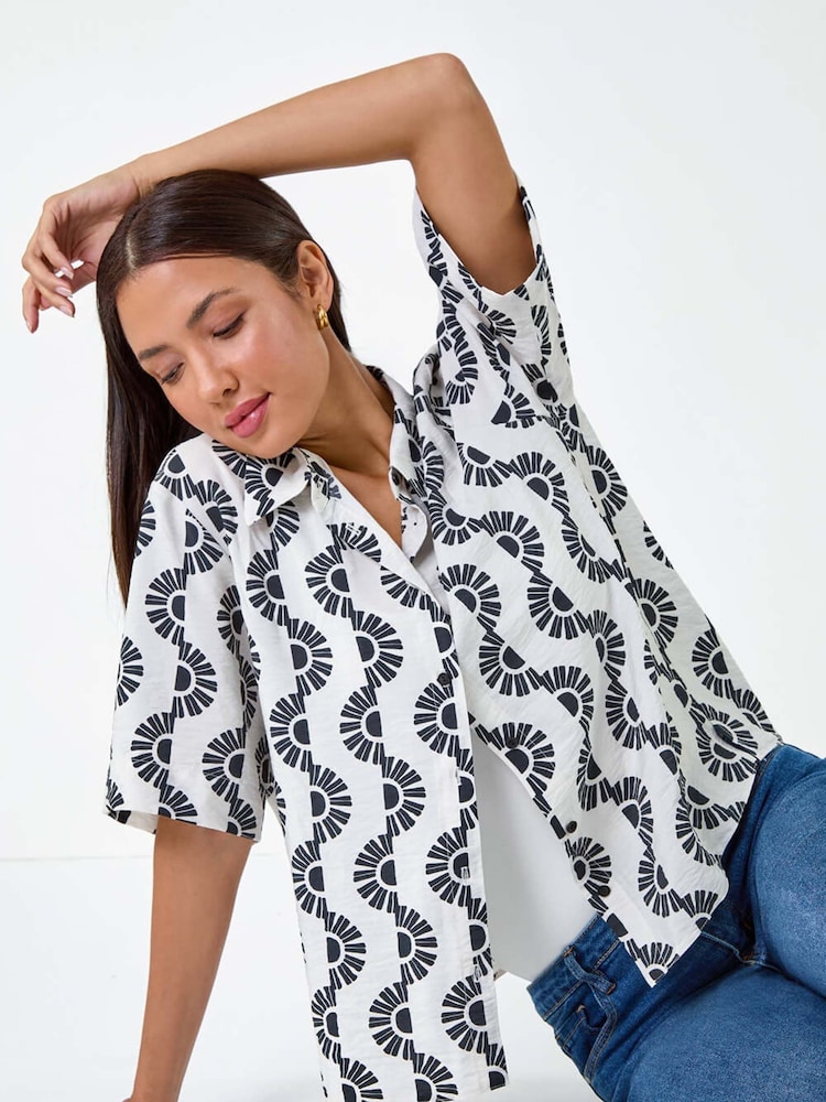 Roman Black Geometric Print Button Shirt - Image 2 of 5