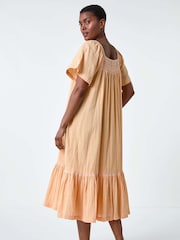 Roman Orange Embroidered 100% Cotton Midi Smock Dress - Image 3 of 5