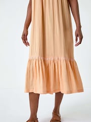 Roman Orange Embroidered 100% Cotton Midi Smock Dress - Image 5 of 5