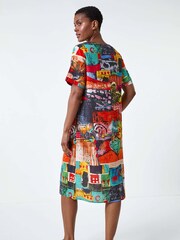 Roman Red Abstract Print Pocket Shift Dress - Image 2 of 5