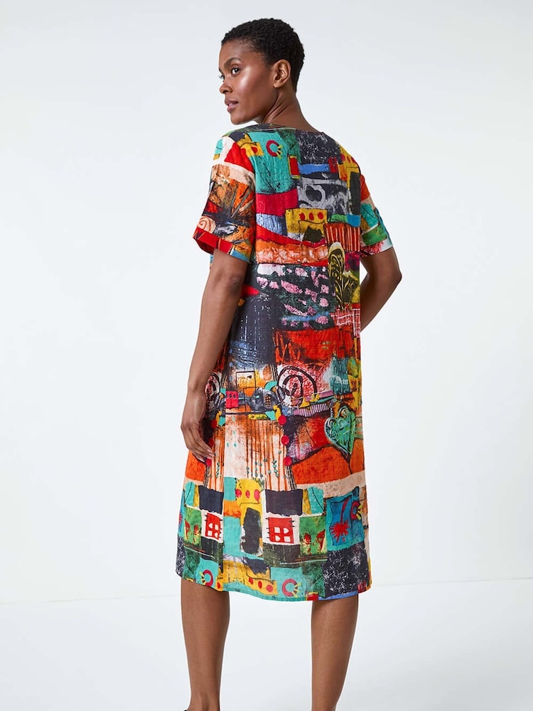 Roman Red Abstract Print Pocket Shift Dress - Image 2 of 5