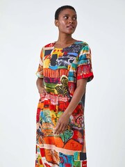 Roman Red Abstract Print Pocket Shift Dress - Image 3 of 5
