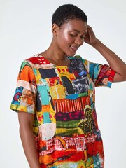 Roman Red Abstract Print Pocket Shift Dress - Image 4 of 5