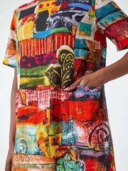 Roman Red Abstract Print Pocket Shift Dress - Image 5 of 5