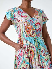 Roman Blue Paisley Print Shirred Waist Maxi Dress - Image 5 of 5
