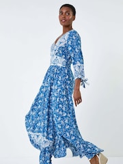 Roman Blue Paisley Print Frill Hem Maxi Dress - Image 1 of 5