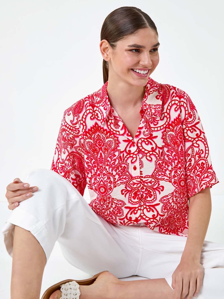Roman Red Paisley Print Button Shirt - Image 1 of 5