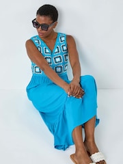 Roman Blue Sleeveless Crochet Fit & Flare Midi Dress - Image 2 of 5