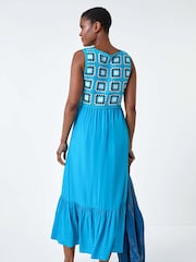 Roman Blue Sleeveless Crochet Fit & Flare Midi Dress - Image 3 of 5