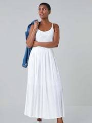 Roman White Lace Bodice Shirred Midi Dress - Image 1 of 5