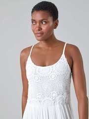 Roman White Lace Bodice Shirred Midi Dress - Image 4 of 5