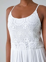 Roman White Lace Bodice Shirred Midi Dress - Image 5 of 5