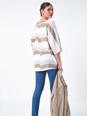 Roman Brown Stripe Print 100% Cotton Tunic Top - Image 3 of 5