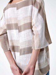 Roman Brown Stripe Print 100% Cotton Tunic Top - Image 5 of 5