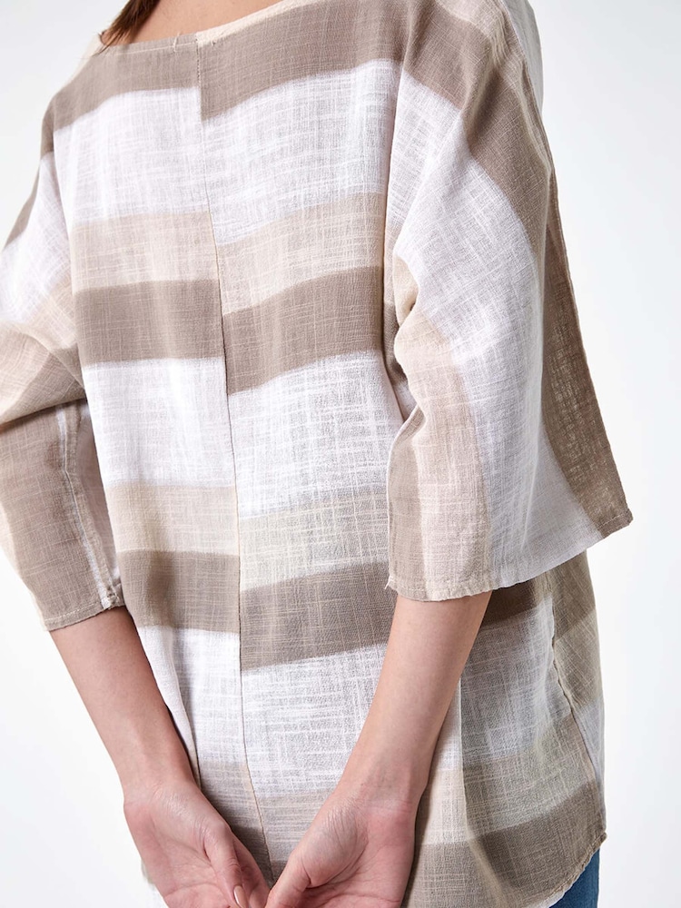 Roman Brown Stripe Print 100% Cotton Tunic Top - Image 5 of 5