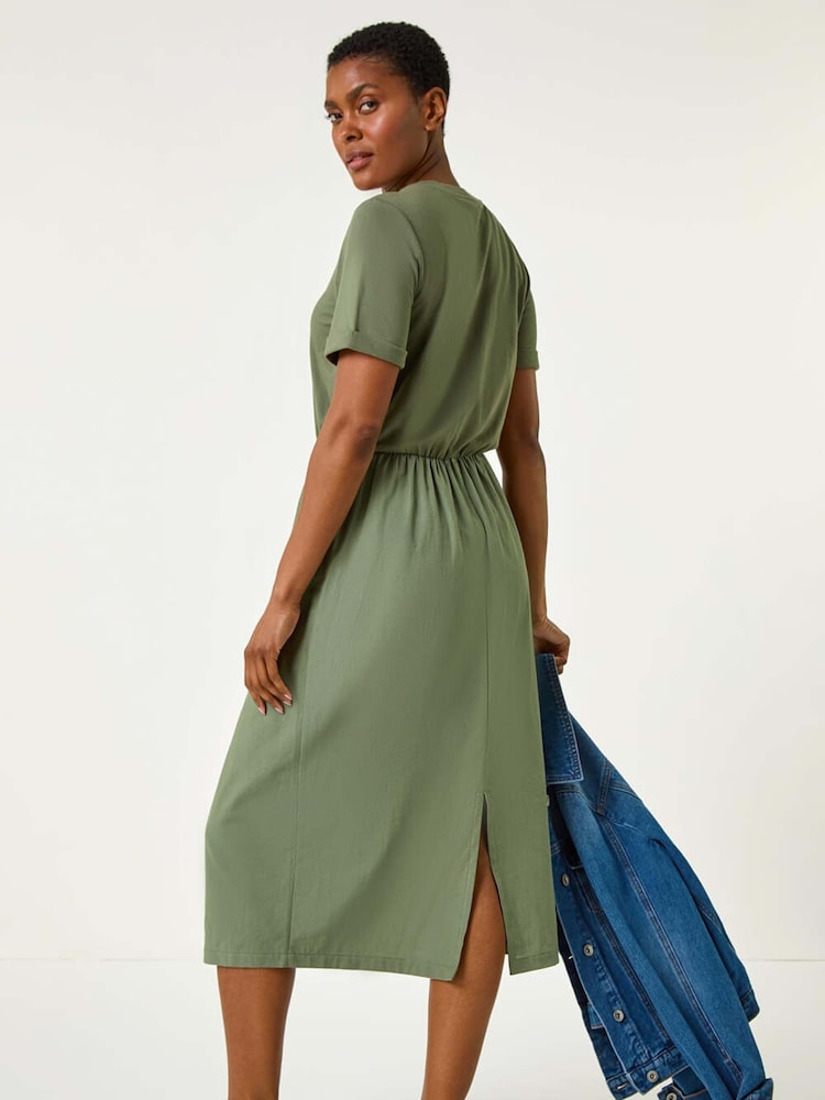 Roman Green 100% Cotton Utility T-Shirt Midi Dress - Image 2 of 5