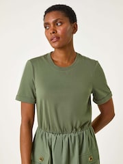 Roman Green 100% Cotton Utility T-Shirt Midi Dress - Image 4 of 5