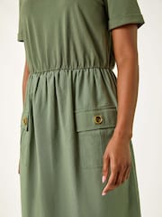 Roman Green 100% Cotton Utility T-Shirt Midi Dress - Image 5 of 5