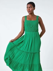 Roman Green Crochet Detail Cotton Blend Maxi Dress - Image 2 of 5