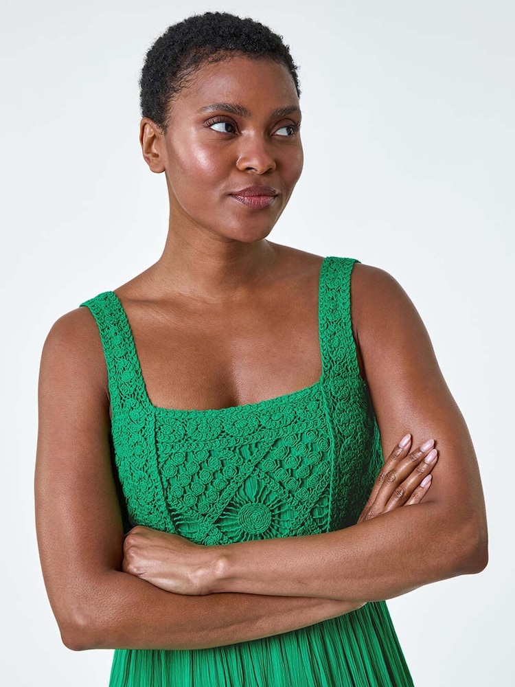 green emerald velvet dress The Kenna Green Crochet Maxi Dress – Resortwear for Women main image 1