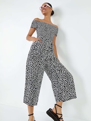 Dusk Polka Dot Shirred Stretch Bardot Jumpsuit - Изображение 1 из 5