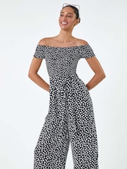 Dusk Polka Dot Shirred Stretch Bardot Jumpsuit - Изображение 2 из 5